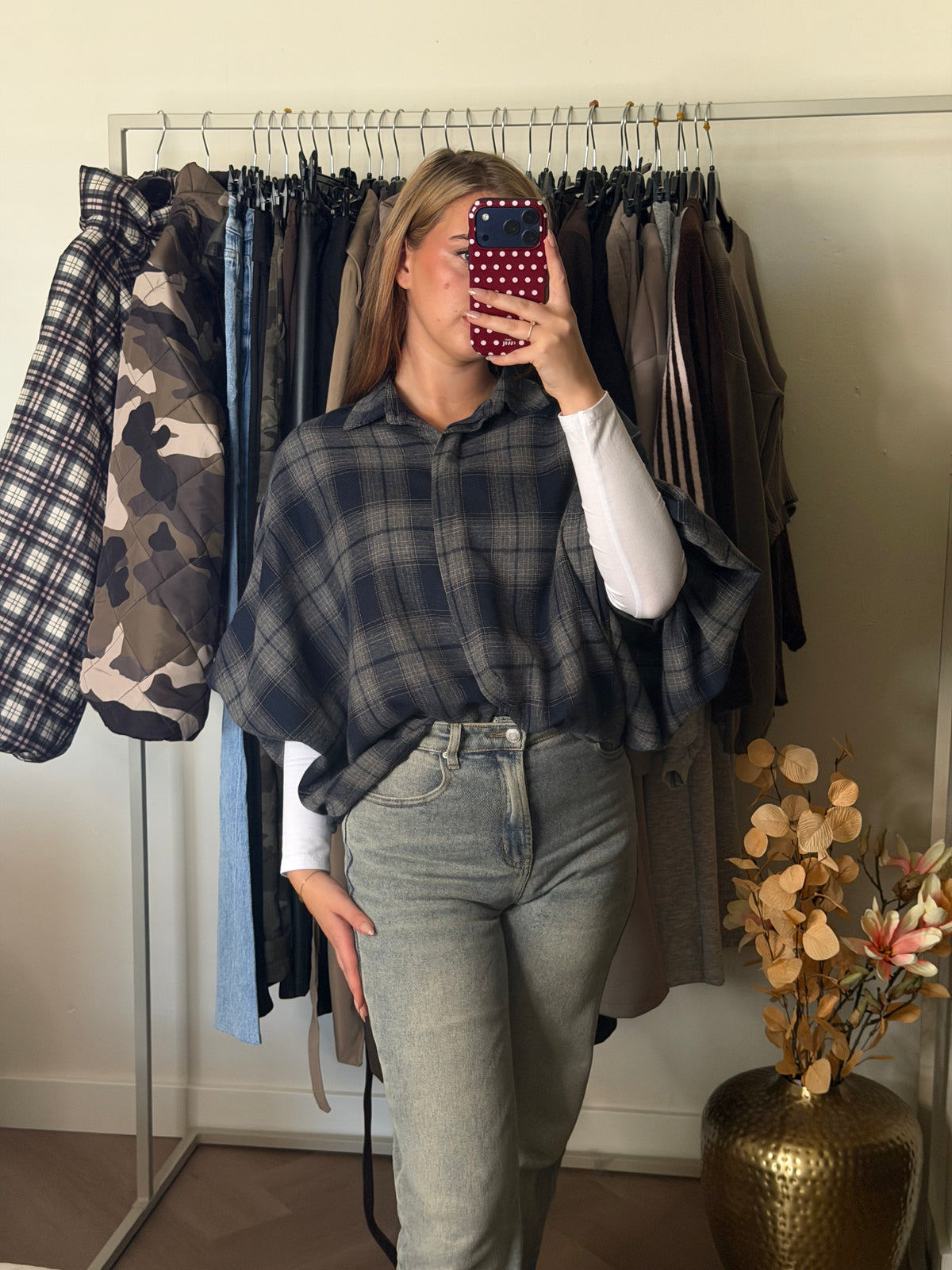 CHARCOAL Check Blouse